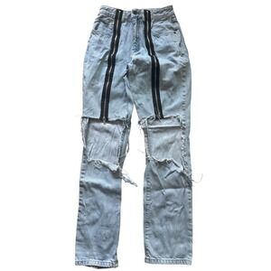 Ragged Priest Ripped Jeans Light Wash Distressed Zipper Detail Grunge Denim 28